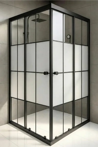 Duşakabin Kare Siyah Çizgi Ortası Buzlu